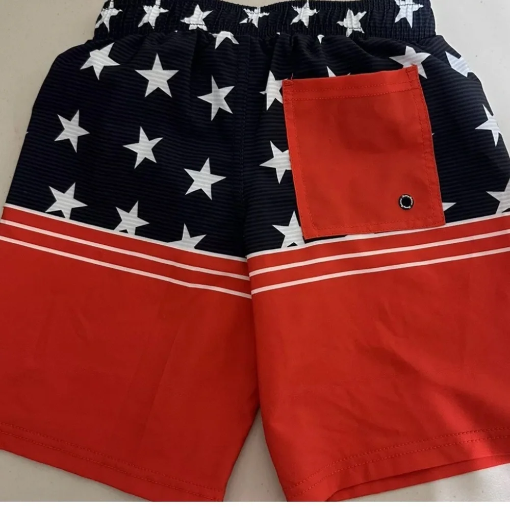 Tommy Bahama Boys Swim Shorts Trunks Red White Blue Pocket UV50 Sz 8